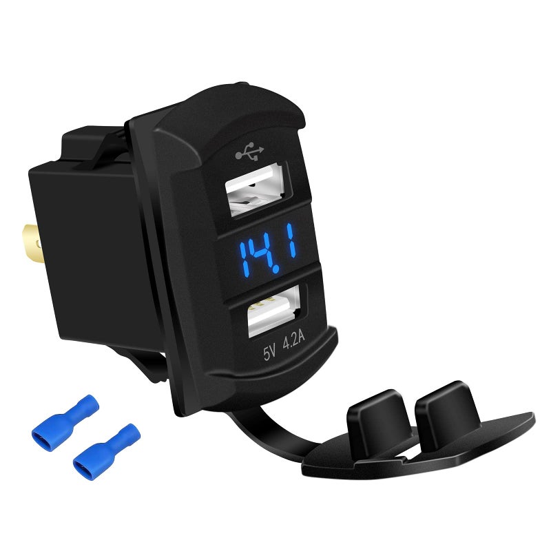 DaierTek Marine USB Rocker Switch 12V Dual Charger Ports 4.2A Waterproof Outlet Socket with Blue Led Digital Voltmeter for Rocker Switch Panel on Boat RV Car Vehicle - Image 1